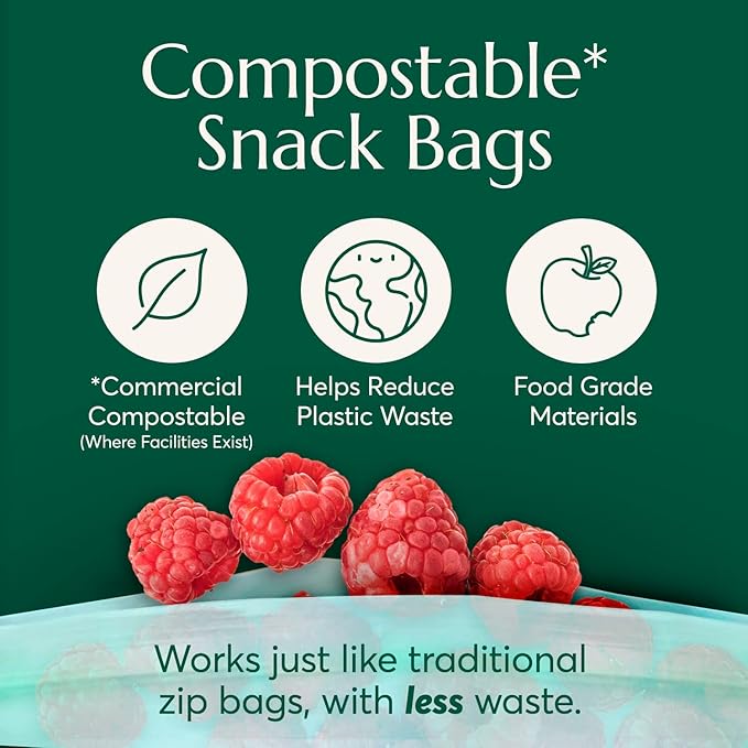 Cleanomic Compostable* Snack Size Food Storage Bags Freezer and Leak Proof - Image 2