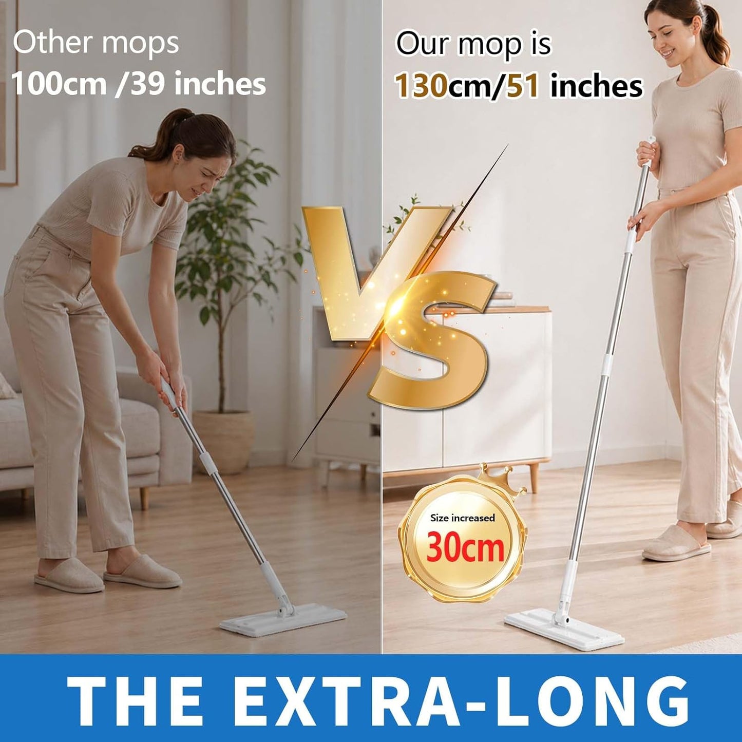 Snap Grip Mini Mop, Hands Free Multi Purpose Flat Mop, Upgraded Disposable Dust, Zero Touch Mini Mops, Convenient Cloth Changing Mops, Foldable Adjustable Long Handle (1pc+ 5 Cloths)