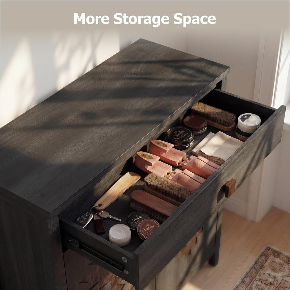 5-Tier Shoe Cabinet with Drawers, Wooden Shoe Storage Cabinet with Adjustable...