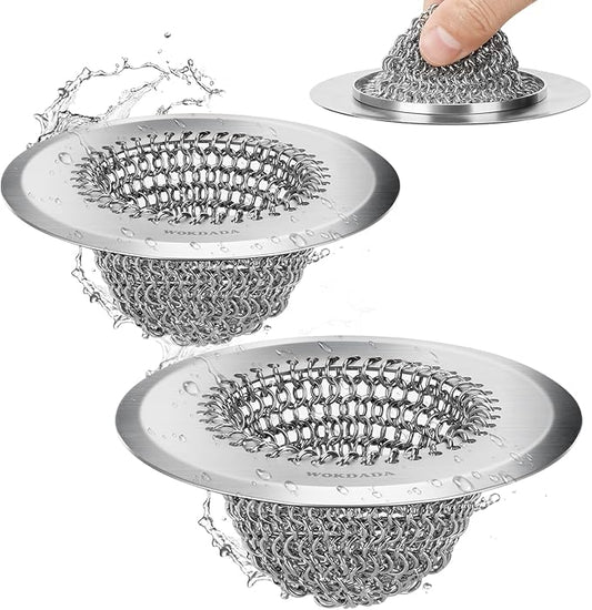 2 Pcs Sink Drain Strainer: Anti-Slip Flexible Chainlink, 304 Stainless Steel. by Wokdada