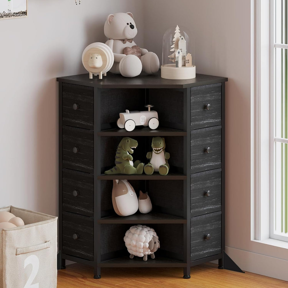 LUMTOK 8 Drawers Corner Dresser with Fabric Drawers and Shelf for Bedroom
