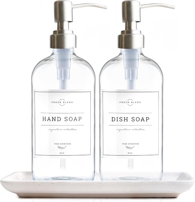 Vine Creations Glass Soap Dispenser, 2 Pack Kitchen Soap Dispenser Set by VineCreations