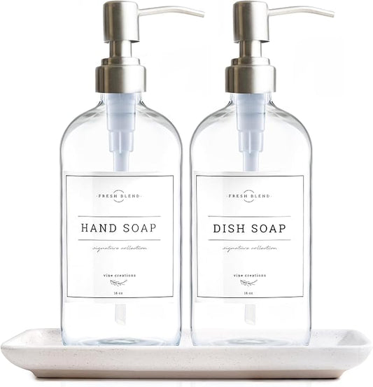Vine Creations Glass Soap Dispenser, 2 Pack Kitchen Soap Dispenser Set by VineCreations