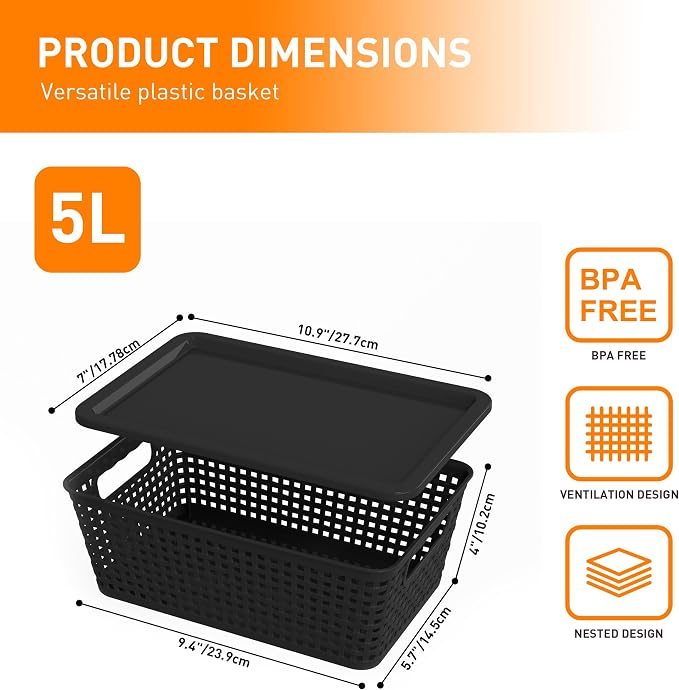 Plastic Storage Baskets With Lid, Storage Bins - Image 5