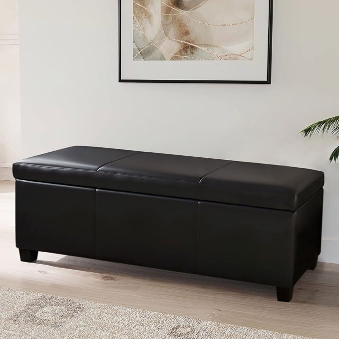 BELLEZE Storage Faux Leather Ottoman, 47 Inch Bench Bedroom Bench - Image 2