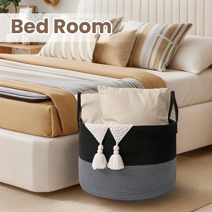 Woven Blanket Basket, 115L Large Rope Storage Bin - Image 6