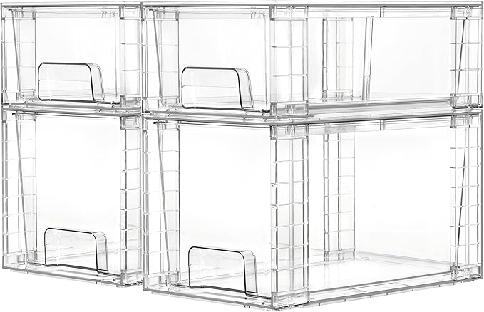 Vtopmart 4 Pack Clear Stackable Storage Drawers, Plastic Drawers by Vtopmart