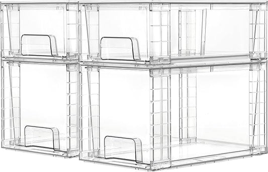 Vtopmart 4 Pack Clear Stackable Storage Drawers, Plastic Drawers by Vtopmart