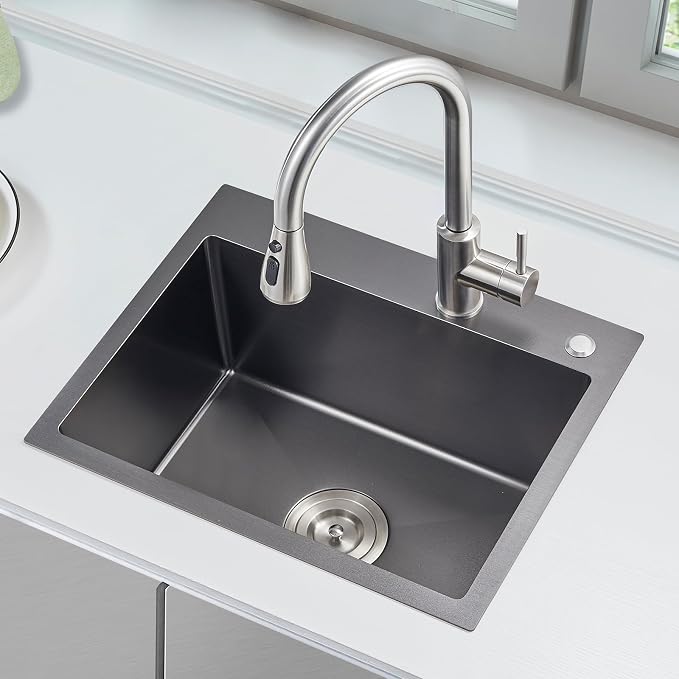 20x16 Inch Drop in Kitchen Sink, 304 Black Stainless Steel Sink, R10 Tight - Image 7