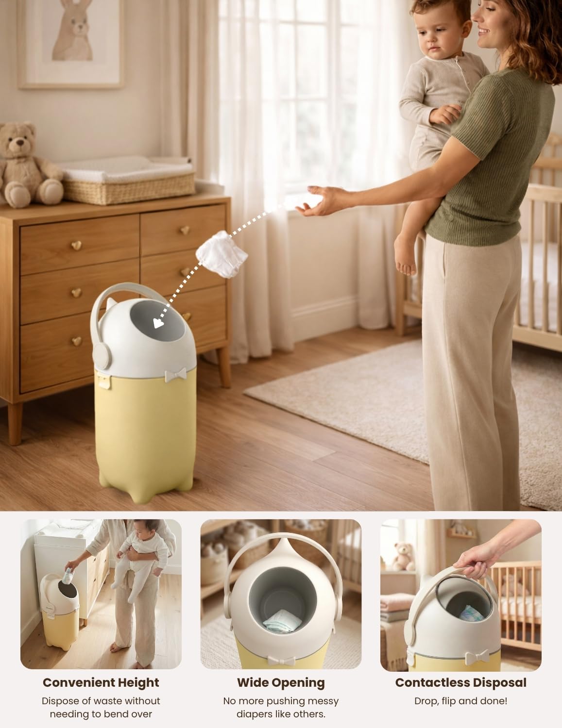 iTouchless 4 Gal Kids Room Wastebasket | Odor-Sealing Bin | Sand Almond | Rotating Ball Seal Traps Smells | Fits Any Standard Bag, No Refills Ever Needed | Flip-Up Handle Opens With A Single Hand