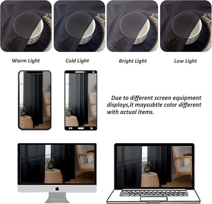 Chyhomenyc Black Sheer Curtains 90 Inches Long 2 Panels, Light Filtering Black - Image 4