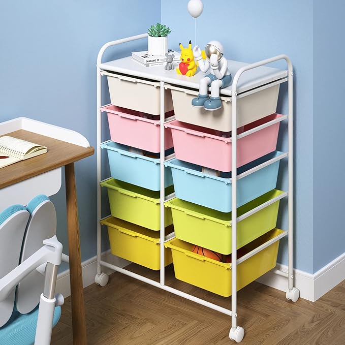 10 Drawers Rolling Storage Cart, Plastic Drawer Cart - Image 2