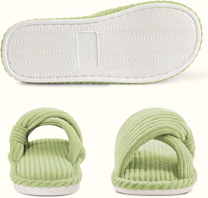 Evshine Summer House Slippers for Women Corduroy Cross Bow Indoor Slippers Open - Image 4