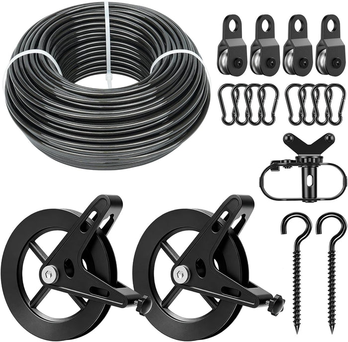 150ft Black Clothesline Pulley Kit with Aluminum Brake Pulleys