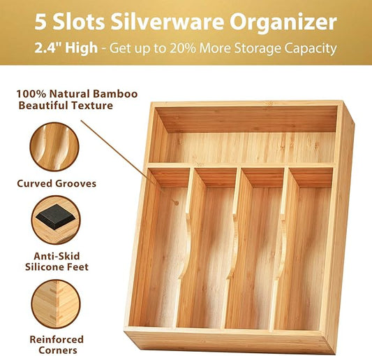 Umilife Bamboo Kitchen Drawer Organizer, 11 Inch Silverware Utensils Tray Holder - Image 2