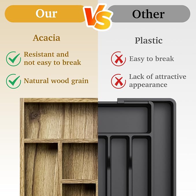 Acacia Wood Silverware Drawer Organizer, Kitchen Utensil Cutlery Drawer - Image 6