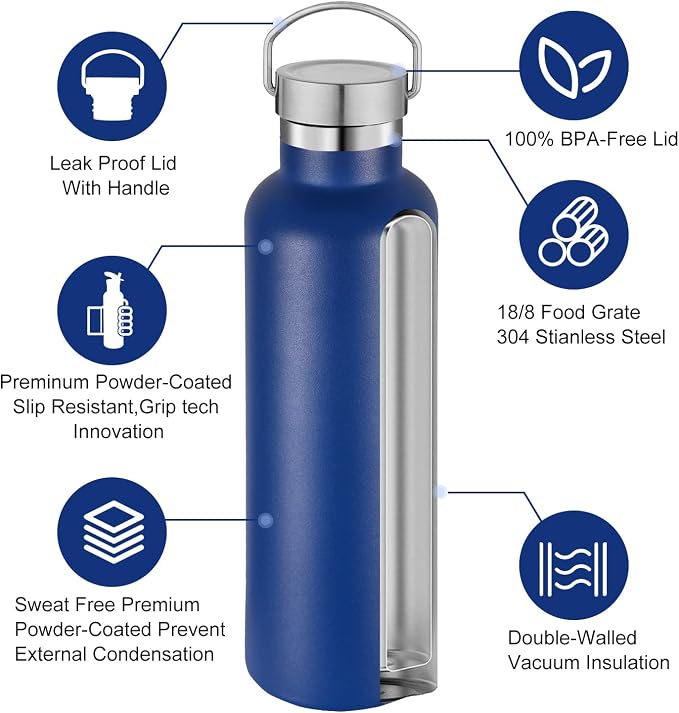Neihepal 20 oz Insulated Water Bottles Bulk 8 Pack, Stainless Steel Double Wall - Image 3