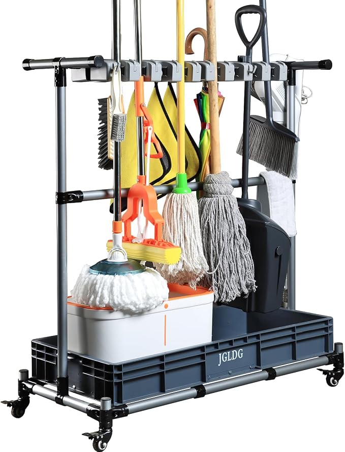 Mop and Broom Holder with Wheels by JGLDG