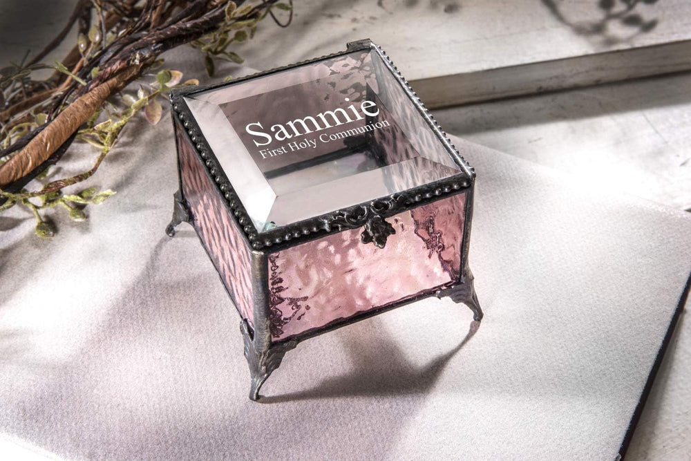 Personalized First Communion Gift Keepsake Box for Girl Stained Glass Engrave...