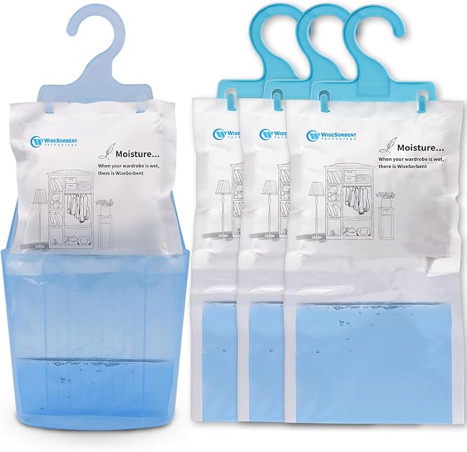 Moisture Absorber Packets with Plastic Case & Hook, Odor Eliminator, Leak Proof by Wisesorb