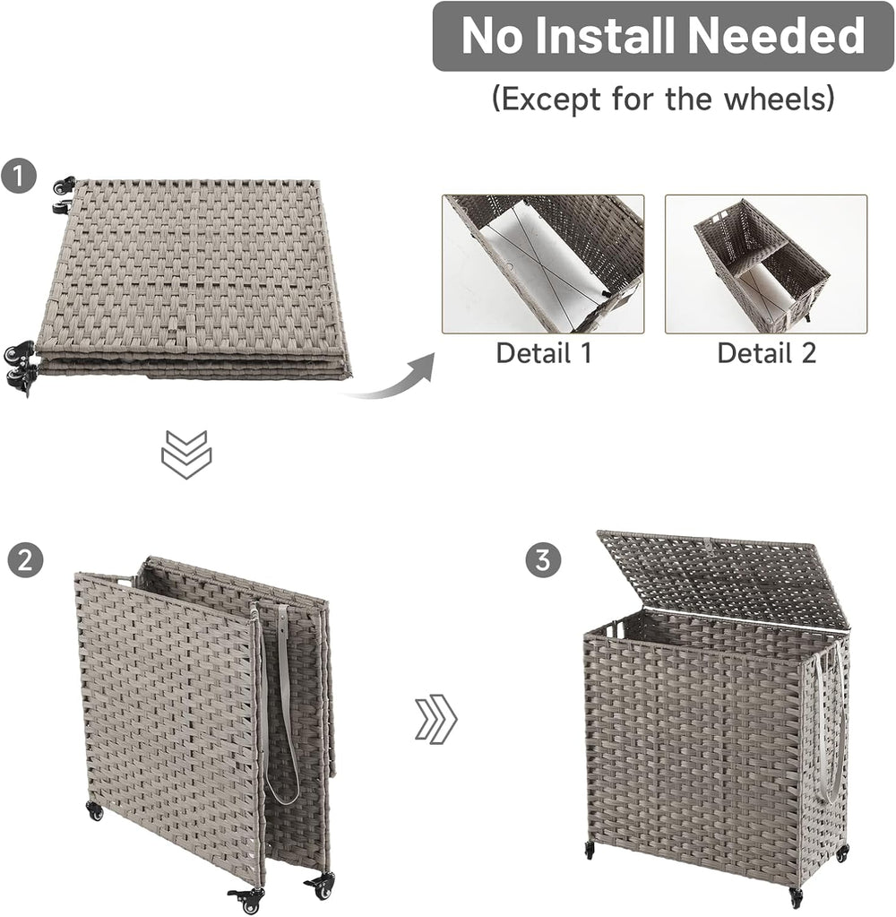 Laundry Hamper with Wheels, 39.6 Gallon(150L) Rolling Laundry Basket with Lid...