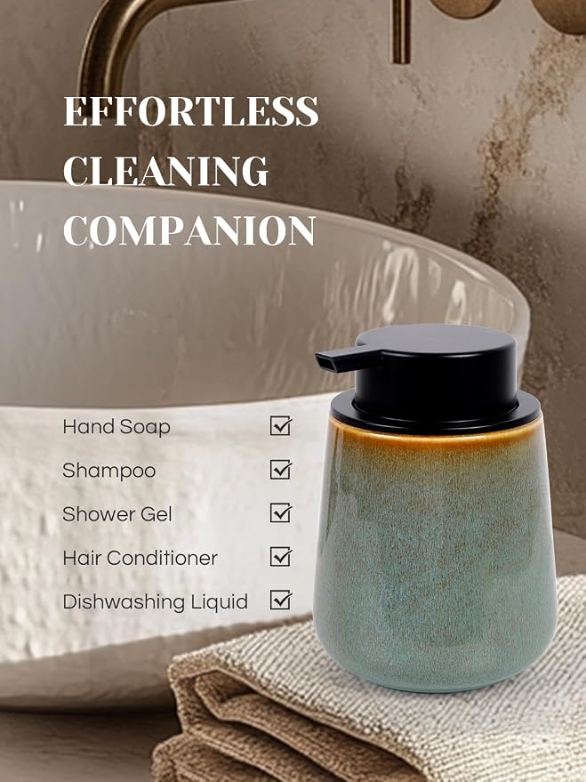 INGOFIN Ceramic Foaming Soap Dispenser -12oz Foam Hand Soap Dispenser Bathroom - Image 7