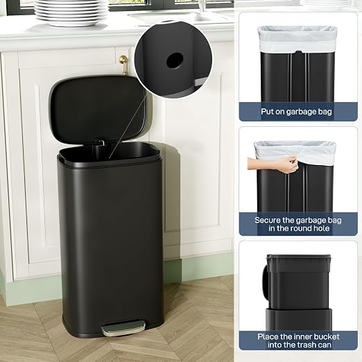 Arlopu 8 Gallon Step Trash Can, Stainless Steel Garbage Bin, Soft-Close Rubbish - Image 7