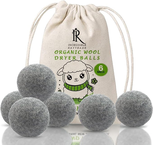 RAYTRADE Wool Dryer Balls 6-Pack 100% Made of Organic New Zealand Wool Reduces by IncredibleRayTrade