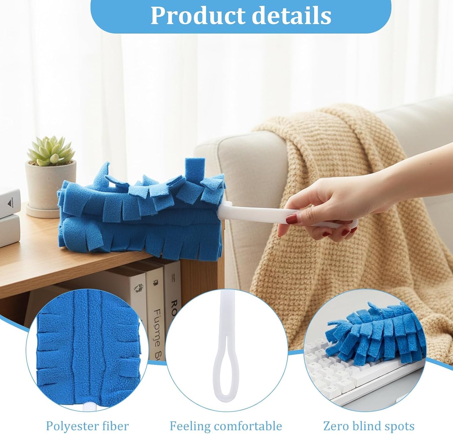 5 PCS Reusable Duster Refills, 360° Electrostatic Washable Microfiber Duster with Handle & 5 Hooks, Multi-Surface Cleaning Tool for Home Car Furniture Fans