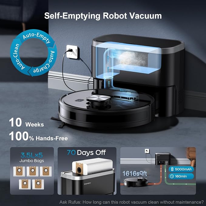 MAMNV Robot Vacuum and Mop, 11500 Pa Suction, 3-in-1 Robotic Vacuum - Image 6
