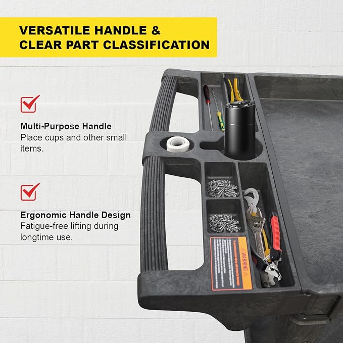 Utility Service Cart, 2-Shelf 500LBS Heavy Duty Plastic Rolling Utility Cart - Image 7