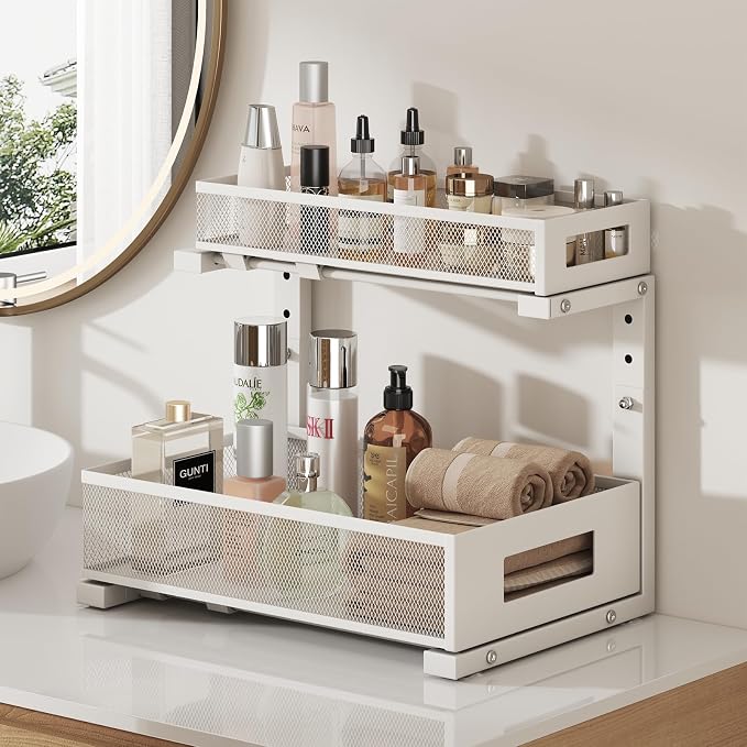 1 Pack-11.4"-16.14"H Under Sink Storage Organizer, Large 2-Tier Elegant Mesh - Image 7