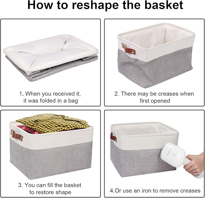 Univivi 15 inch Large Storage Baskets 4PC Gray Hard Bottom Foldable Storage Bins - Image 6