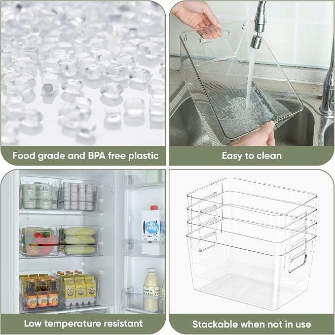 BALEINE Clear Plastic Storage Bins, Pantry Organization, BPA Free Stackable - Image 2