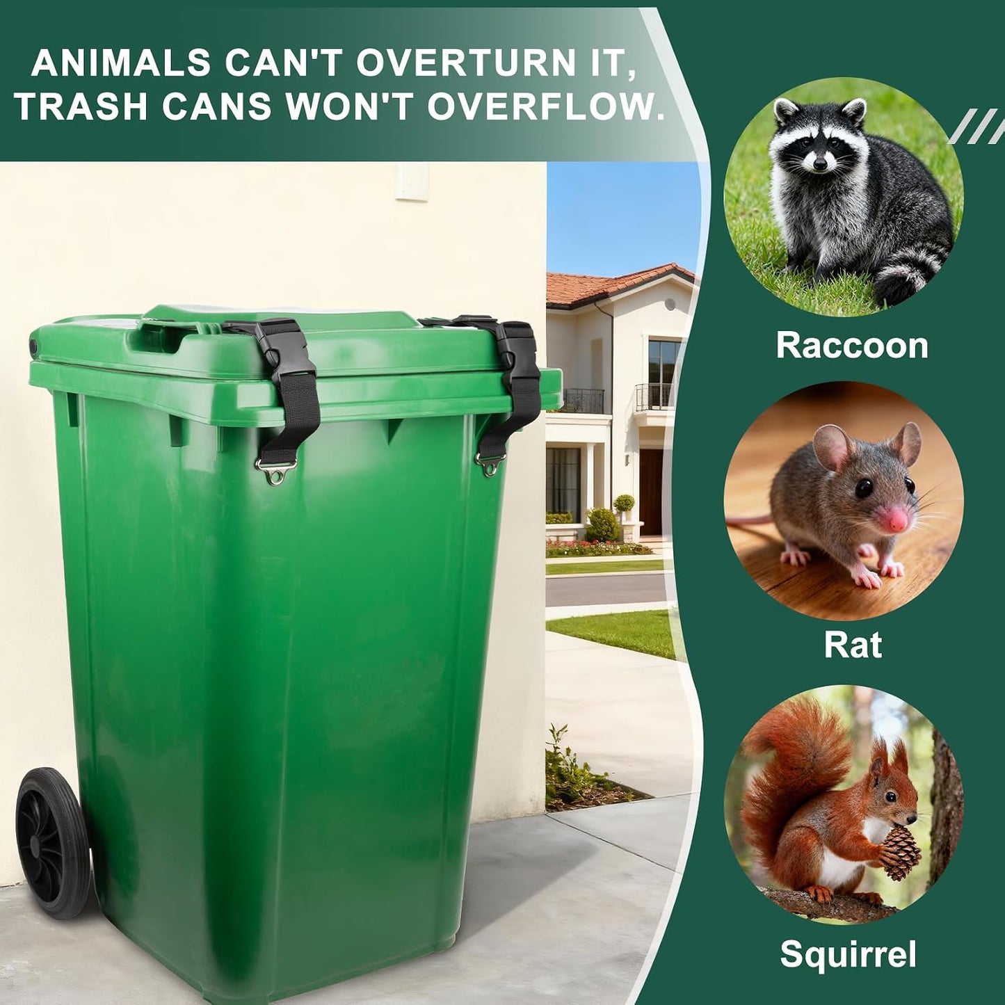 Trash Can Locks for Animal- Bear Raccoon Dog Proof Garbage Bin Lock-Adjustable Length - Easy to Install, Long Lasting Strap Lid Garbage Can Lock for Out Door Garbage Can - 4PCS