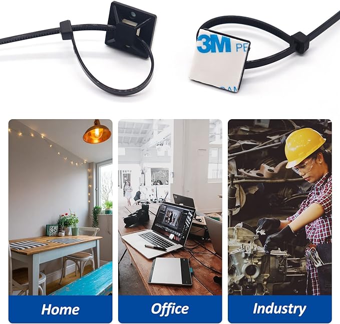 50 Set Cable Zip Tie Self Adhesive Mounts Kit - Image 2