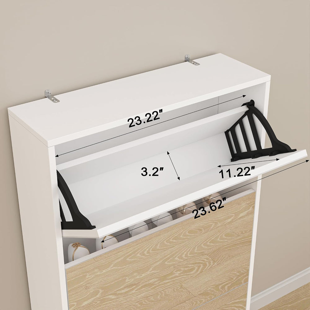 Mirrored Shoe Storage Cabinet with 3 Flip Drawers