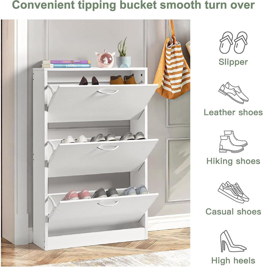 Simply-ME Shoe Cabinet with 3 Flip Drawers for Entryway,Narrow Shoe Cabinet O...