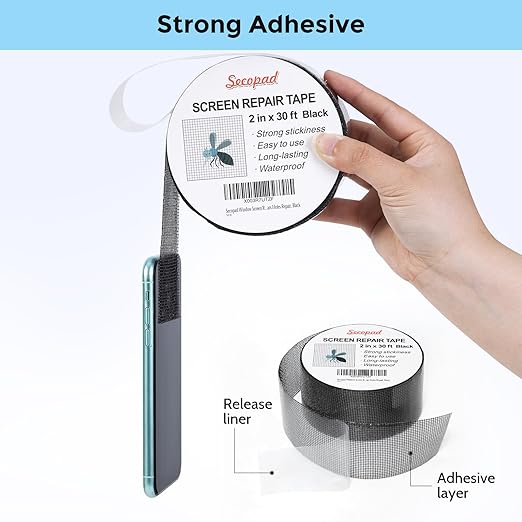 Black Window Screen Repair Tape, 2 in X 30 FT Screen Repair Kit - Image 3