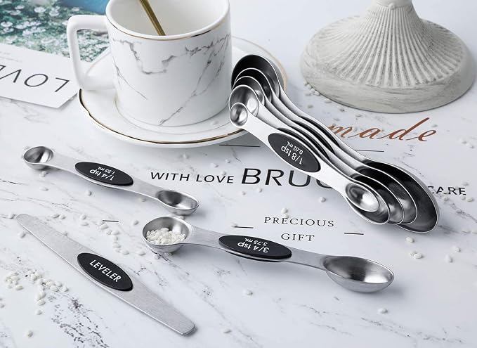 Magnetic Measuring Spoons Set of 8 Stainless Steel Stackable Dual Sided Nesting - Image 6