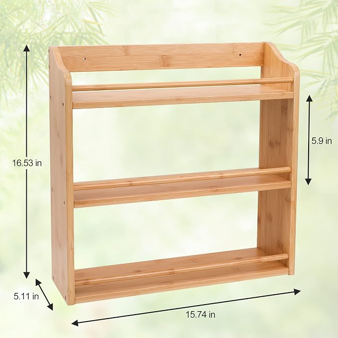 3 Tier Bamboo Spice Rack, Seasoning Jars Rack Shelf Spice Organizer - Image 8