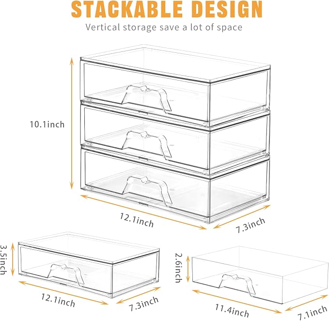2 Pack Stackable Makeup Organizer, 12.1''L Acrylic Bathroom Organizer and - Image 2