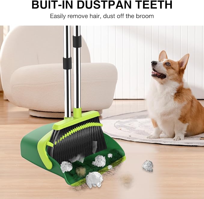 Broom and Dustpan Set, 52-in Long Adjustable Handle Broom Dustpan Combo - Image 4