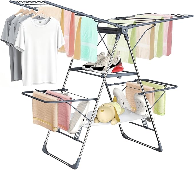 Clothes Drying Rack, Foldable 2-Level Laundry Racks by Unknown