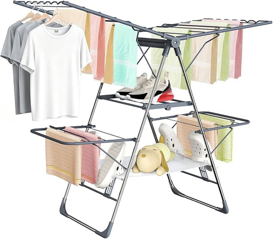Clothes Drying Rack, Foldable 2-Level Laundry Racks by Unknown