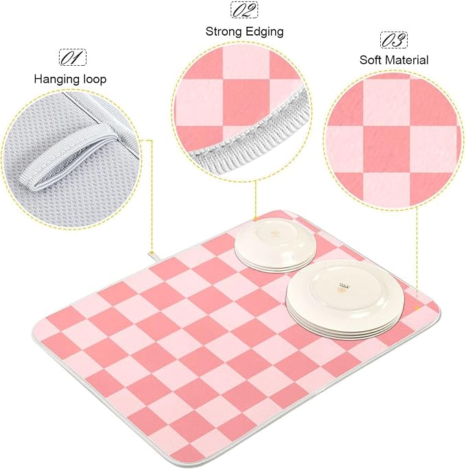 Buffalo Plaid Pink Dish Drying Mat - Image 4