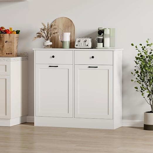 Double Tilt Out Trash Can Cabinet, 2 x 10 Gallon Wooden Trash Bin Cabinet - Image 8