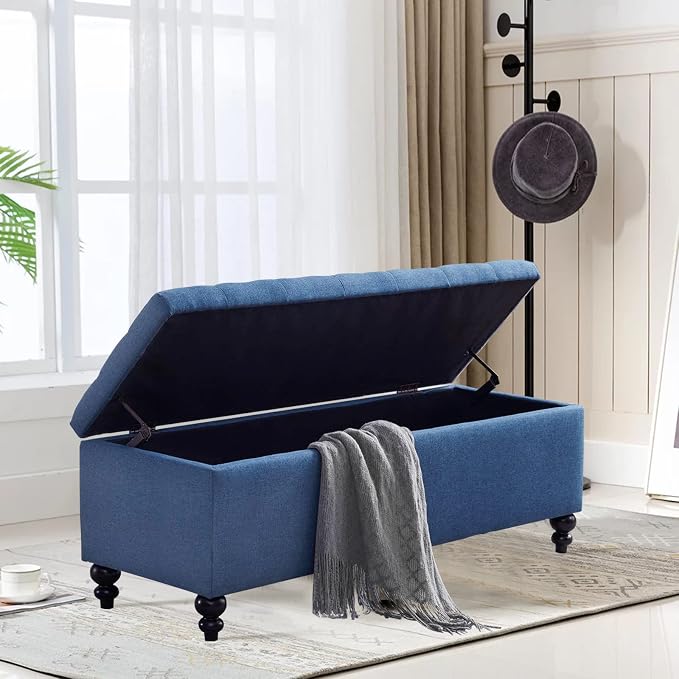 Storage Ottoman 50.2 Inches Upholstered Fabric Storage Ottoman Bench，Button - Image 3