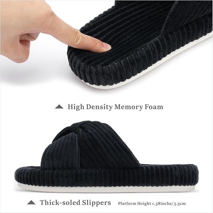 Chantomoo Slippers for Women Memory Foam House Bedroom Corduroy Bow Crossbands - Image 2