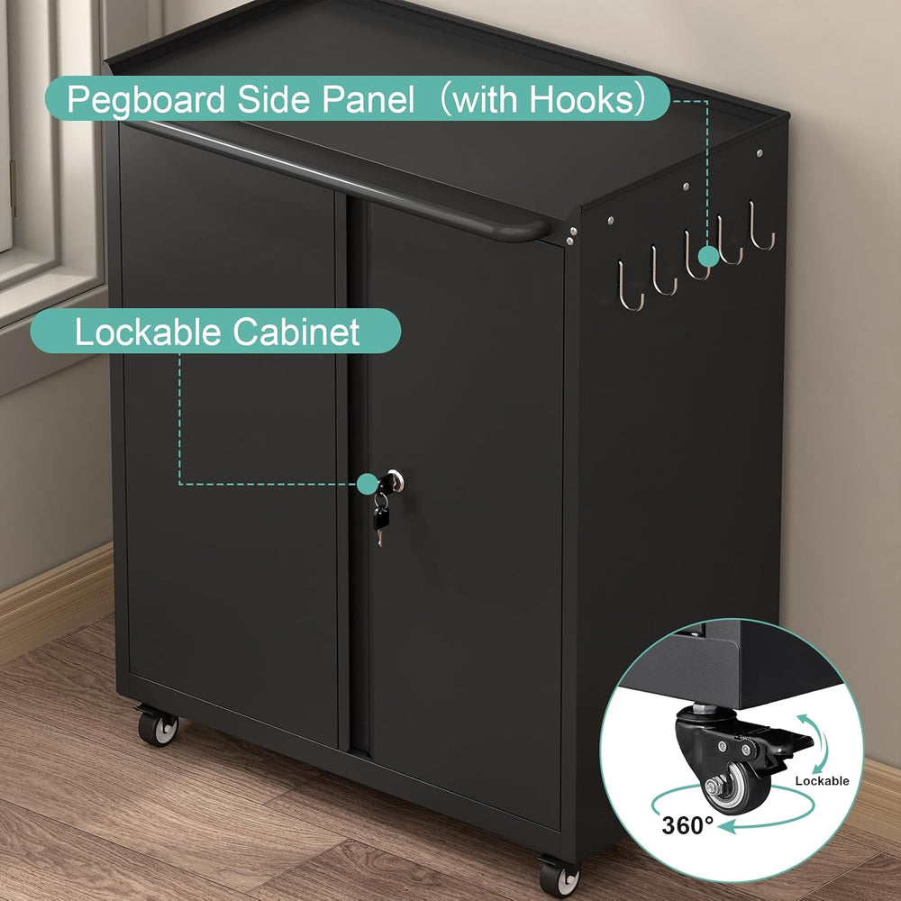 GREATMEET Garage Storage Cabinet with Wheels, Mobile Rolling Tool Cabinet